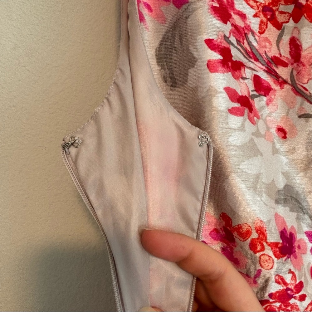 Jessica Howard Silver Pink Floral Faux Wrap V Neck Midi Dress Sleeveless 10 - Picture 10 of 15